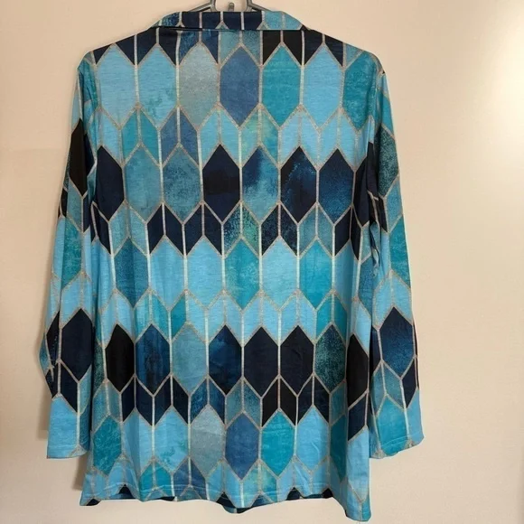 NWT Neezeelee s Color Block Casual Tunics Collar Long Sleeve V Neck Blouse - Picture 3 of 9